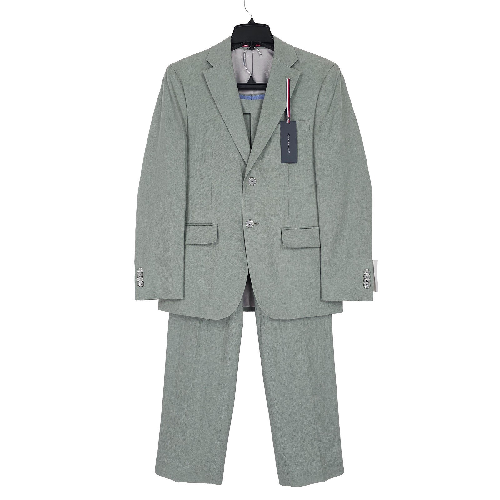 Tommy Hilfiger Mens Modern Fit Linen 2 Piece Suit 36s 31x30 Sage Green Solid Nwt